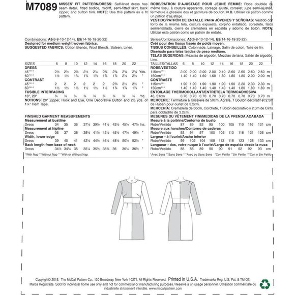 McCalls M7089 Misses Fit Patterned Colorblock Dress Sewing Pattern Sizes 14-22 - Picture 2 of 7